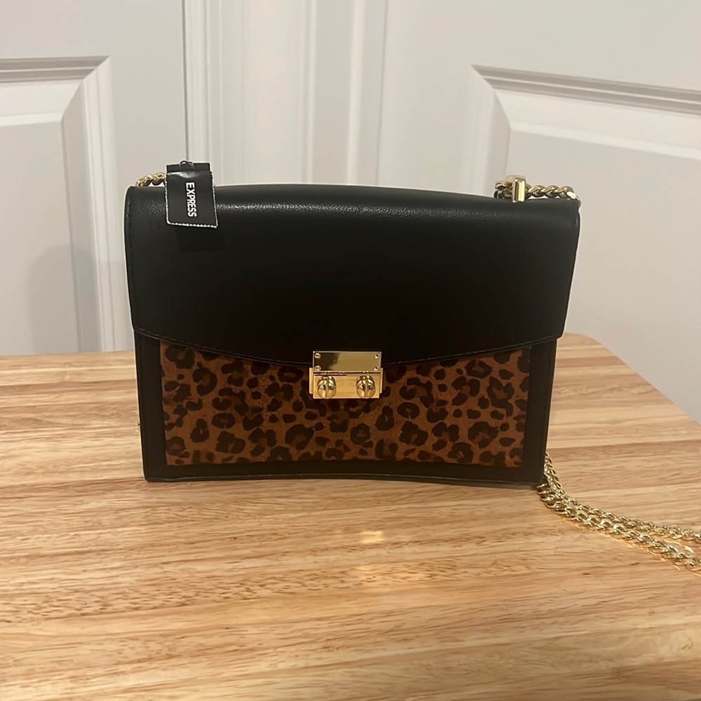 Black crossbody with animal print